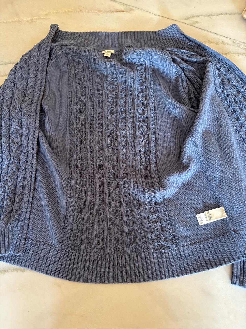L.L. Bean Dusty Blue Chunky Knit Zip Up Jacket Layering Fall Boho 100% Cotton XL - Picture 7 of 8